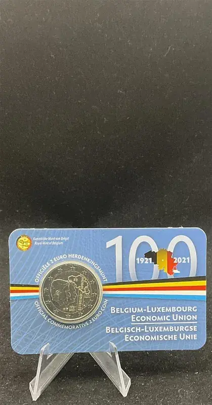 Belgien 2 Euro 2021 Gedenkmünze 100 Jahre Belgisch- Luxemburgische Wirtschaftsunion, Coincard stempelglanz, bankfrisch | Expresslieferung