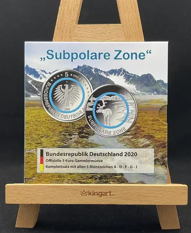 Sehr gefragt | BRD 5x 5 Euro 2020 A,D,F,G,J Gedenkmünzenset Subpolare Zone, Polymerring, Komplettsatz stempelglanz, bankfrisch