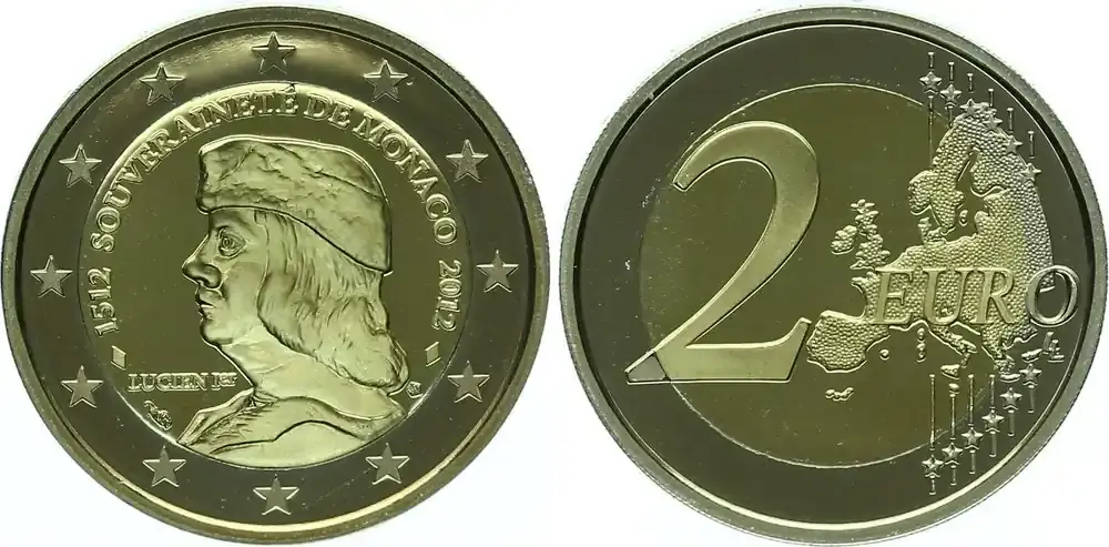 Sonderaktion - Monaco 2 Euro 2012 Gedenkmünze 500 Jahre Unabhängigkeit, Lucien Grimaldi Polierte Platte