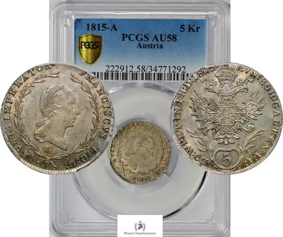 Super-Preis - Austria SILVER-5-KREUZER 1815-A KM-2122 PCGS-AU58