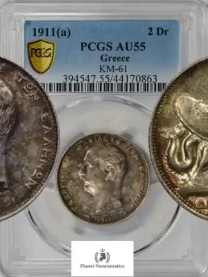 Zertifiziert | Greece SILVER-2-DRACHMAI 1911 GEO-2 PCGS AU55