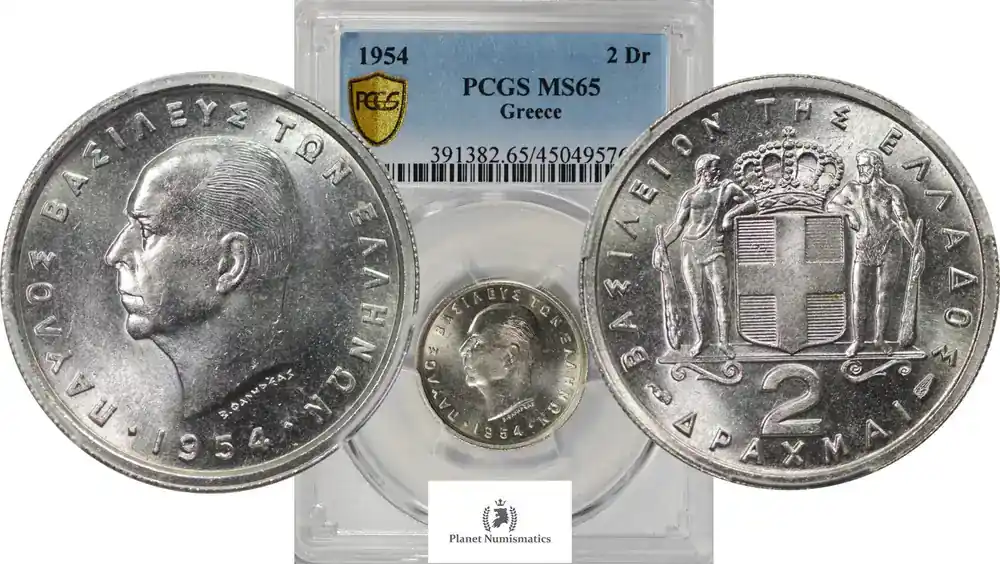 Greece 2-DRACHMAI 1954 25822-9 PCGS-MS65 | Direkt bestellen