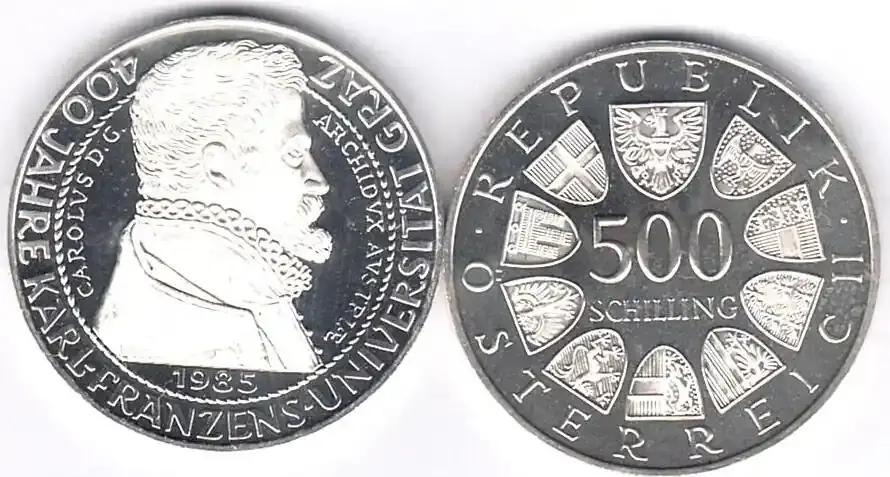 Österreich 500 Schilling 500 öS 400 Jahre UNI GRAZ 1985 in PP einwandfrei Polierte Platte | Bewährte Qualität