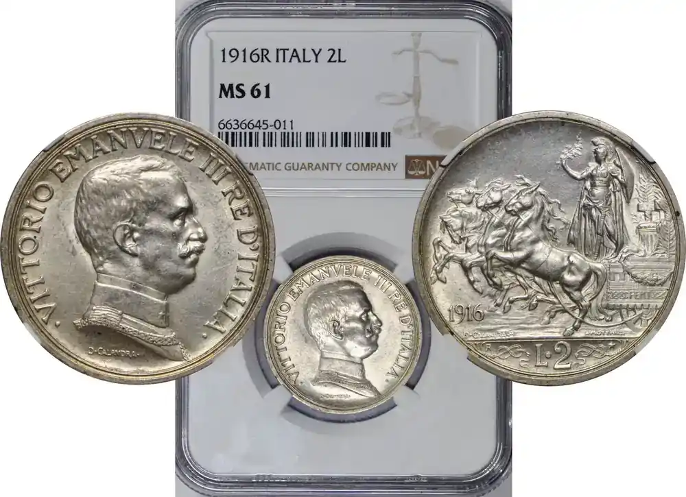 Jetzt zugreifen - Italy SILVER-2-LIRE 1916-R 26925 NGC-MS61