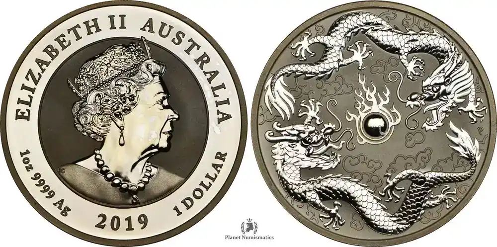 Profi-Qualität - Australia SILVER-1-DOLLAR-TROY-OUNCE 2019 DOUBLE-DRAGON BU