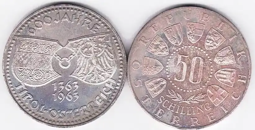 Verfügbar | Österreich 50 Schilling 50 öS 600 Jahre TIROL 1963 in PP, absolut einwandfrei Polierte Platte
