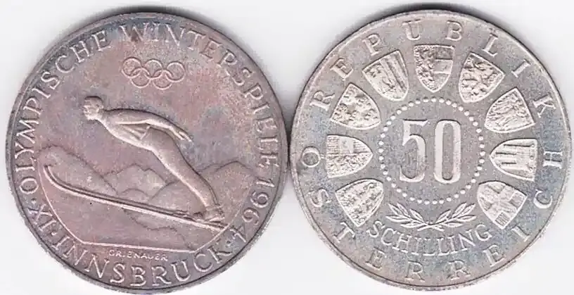 Österreich 50 Schilling 50 öS Olympiade INNSBRUCK 1964 in PP, absolut einwandfrei Polierte Platte | Preisvorteil