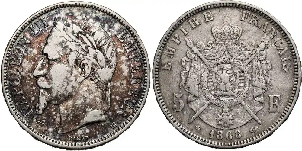 Sale - France, Napoleon III 5 Francs 1868 A Paris Mint ss