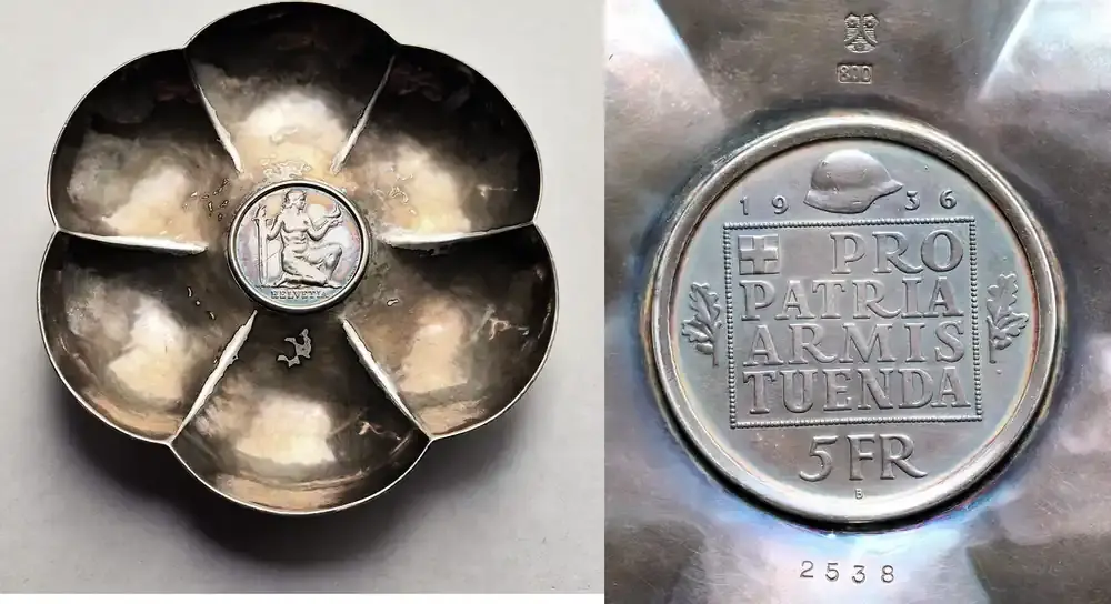 Switzerland Silver bowl / saucer with 1936 5 Francs coin vz | Super-Preis