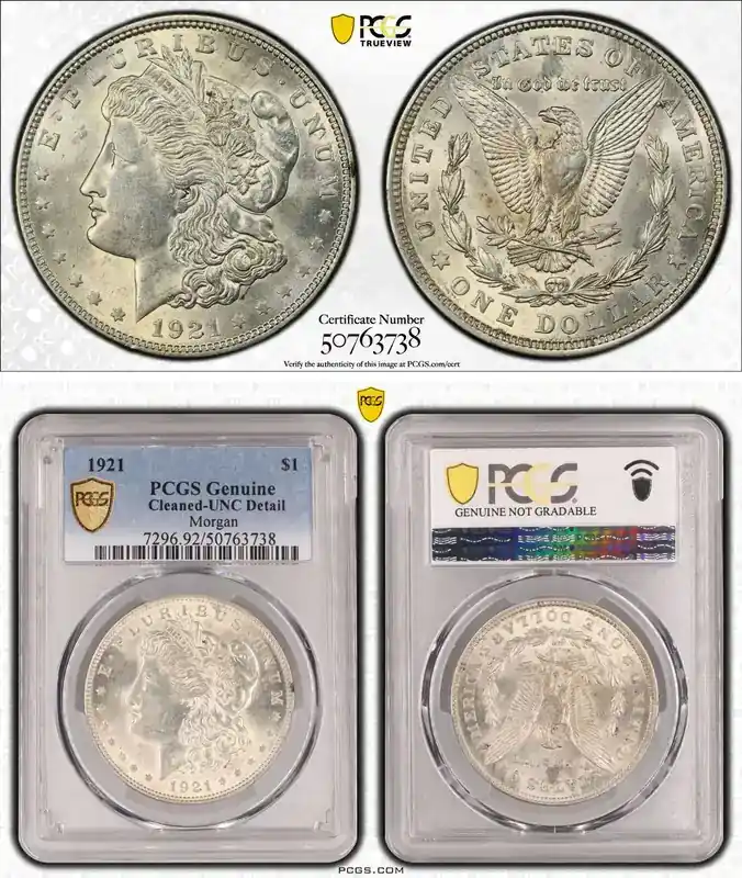 USA Silver-Morgan-Dollar 1921 31522-20 PCGS-UNC-DETAILS-Cleaned - Online bestellbar