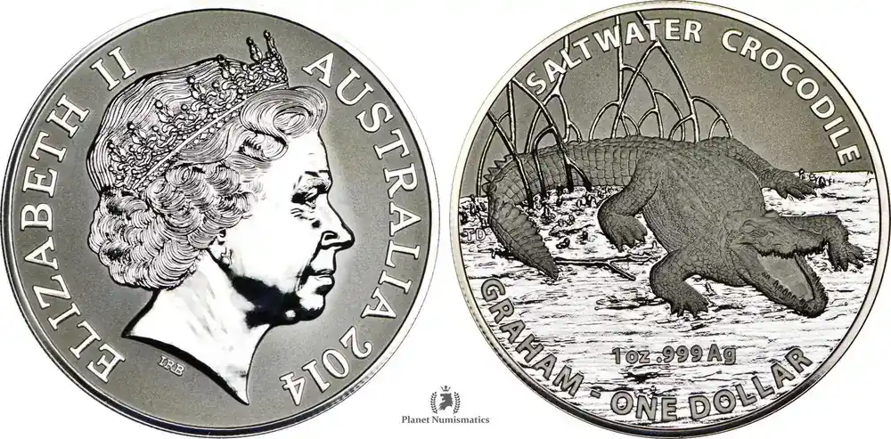 Australia SILVER-1-DOLLAR-TROY-OUNCE 2014 SALTWATER-CROCODILE-GRAHAM BU - Neu im Sortiment