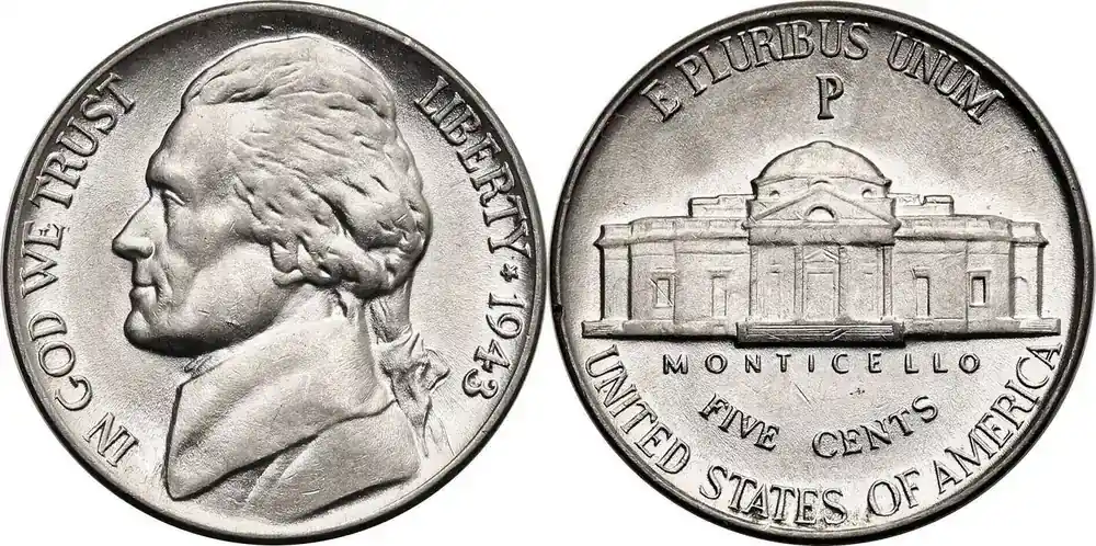 Meistverkauft - USA 5 Cents 1942 P Jefferson Nickel fast St