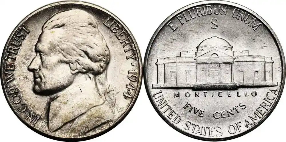 USA 5 Cents 1944 S Jefferson Nickel fast St | Nur wenige verfügbar
