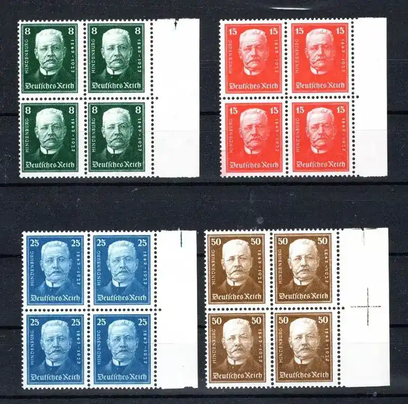 Deutsches Reich MiNr. 403-406 postfrisch als 4er Blöcke, geprüft Schlegel MiNr. 403-406 als 4er Blöcke, geprüft Schlegel - Bewährte Qualität