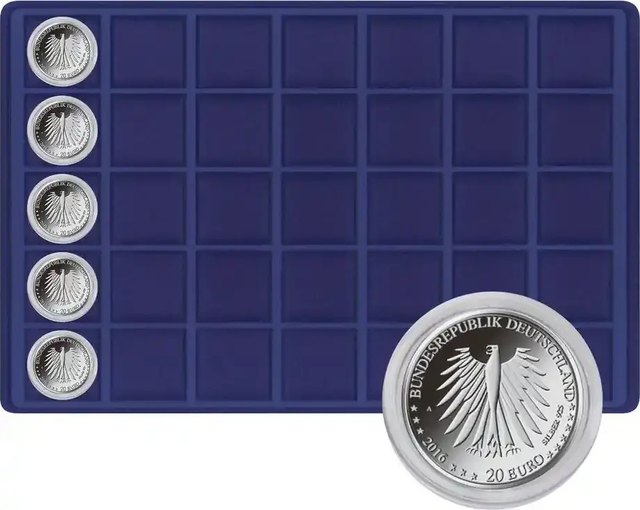 Preiswert - Lindner Münztableau für 35 Münzen bis 39 mm Ø – Blau 2329M-35 Neu