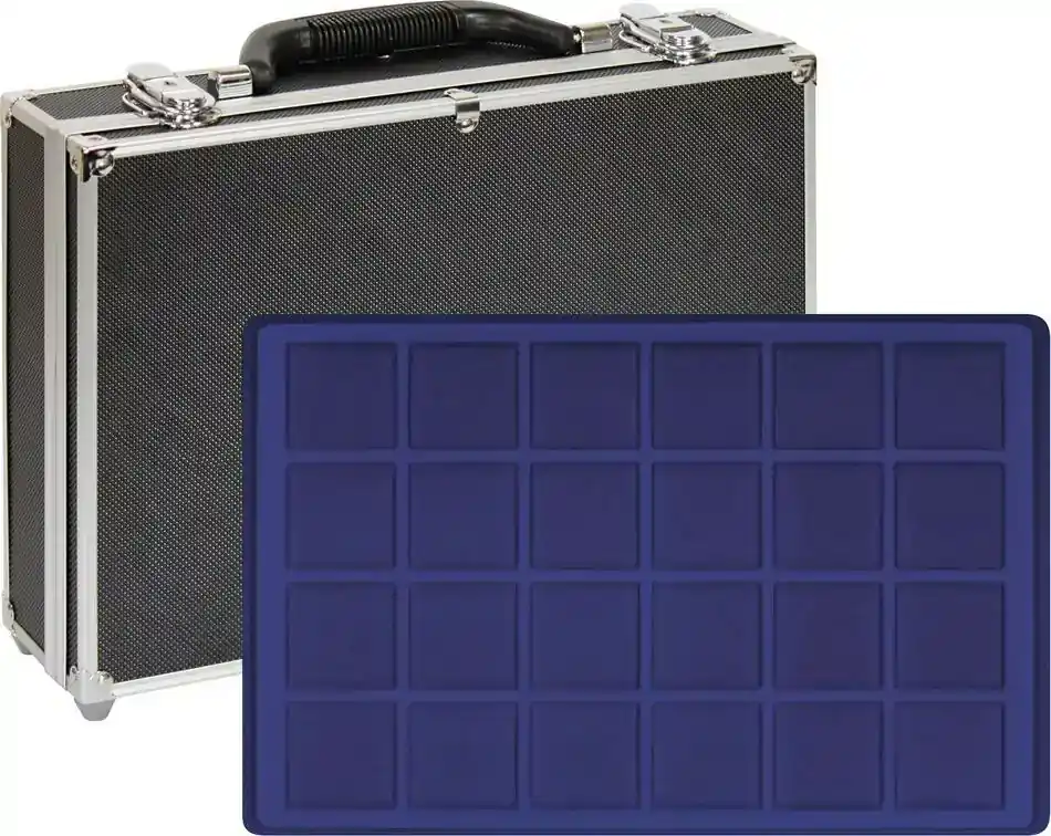 Expressversand | Lindner Münzkoffer 2338M-192 mit 8 blauen Münztableaus für Münzen bis 45mm Ø Neu