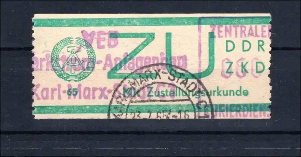 DDR Dienstmarken ZKD MiNr. ZU 1 Karl-Marx-Stadt 23.7.1965 gestempelt MiNr. ZU 1 Karl-Marx-Stadt 23.7.1965 Dienstmarken ZKD - Bewährte Qualität