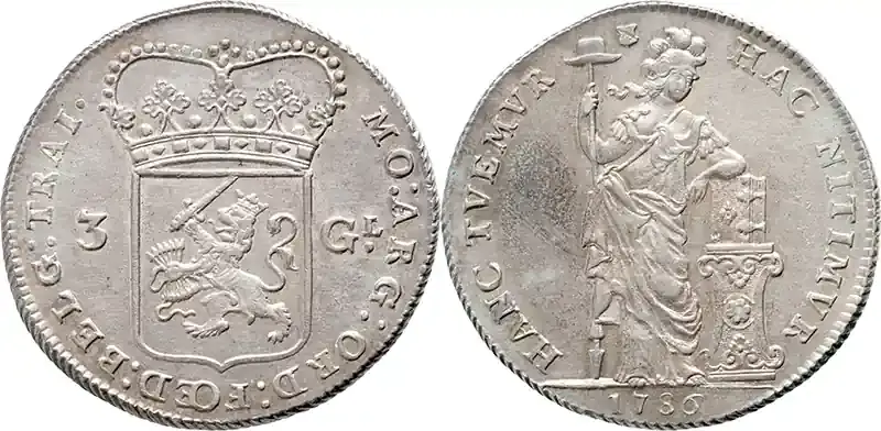 Sale - The Netherlands 3 gulden Utrecht 1786 unz