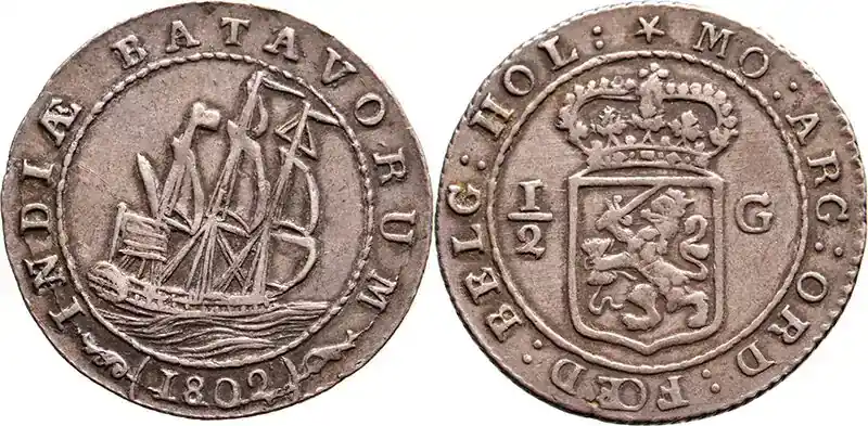 The Netherlands East Indies 1/2 scheepjesgulden Nederlands Indië 1802 ZFr+ ss+ | Nur begrenzt verfügbar