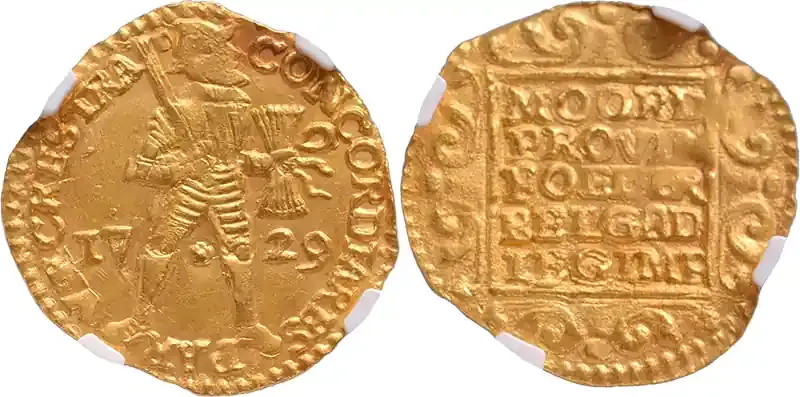 Knallerpreis - The Netherlands Gold ducat Utrecht 1729 – Vliegent Hert NGC MS 62 Vrijwel st