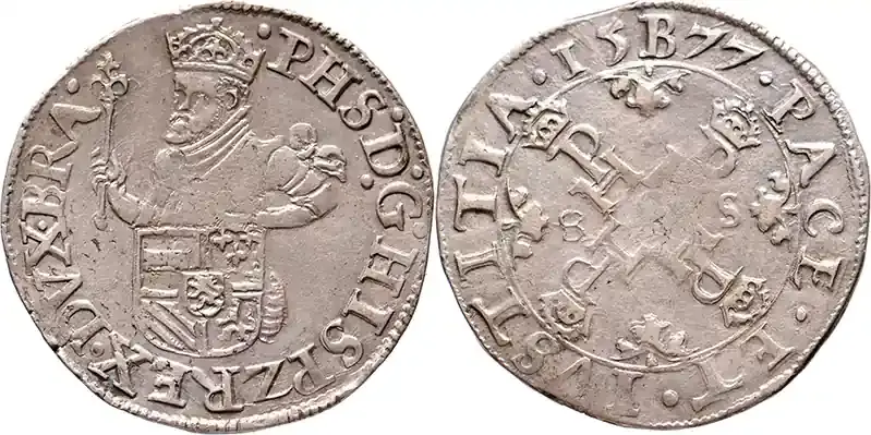 Super-Preis - Belgium 8 stuiver 1577 Brussel 1/4 statendaalder van Philips II Brabant, Brussel 1577 ss+
