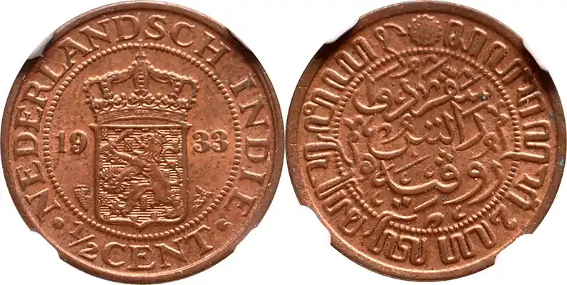 The Netherlands East Indies 1/2 cent Nederlands Indië 1933 NGC MS 64 RB st - Nicht verpassen