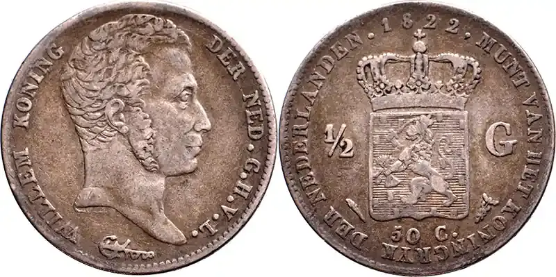 The Netherlands 1/2 gulden 1822Ub Willem I ZFr+ ss+ | Günstig
